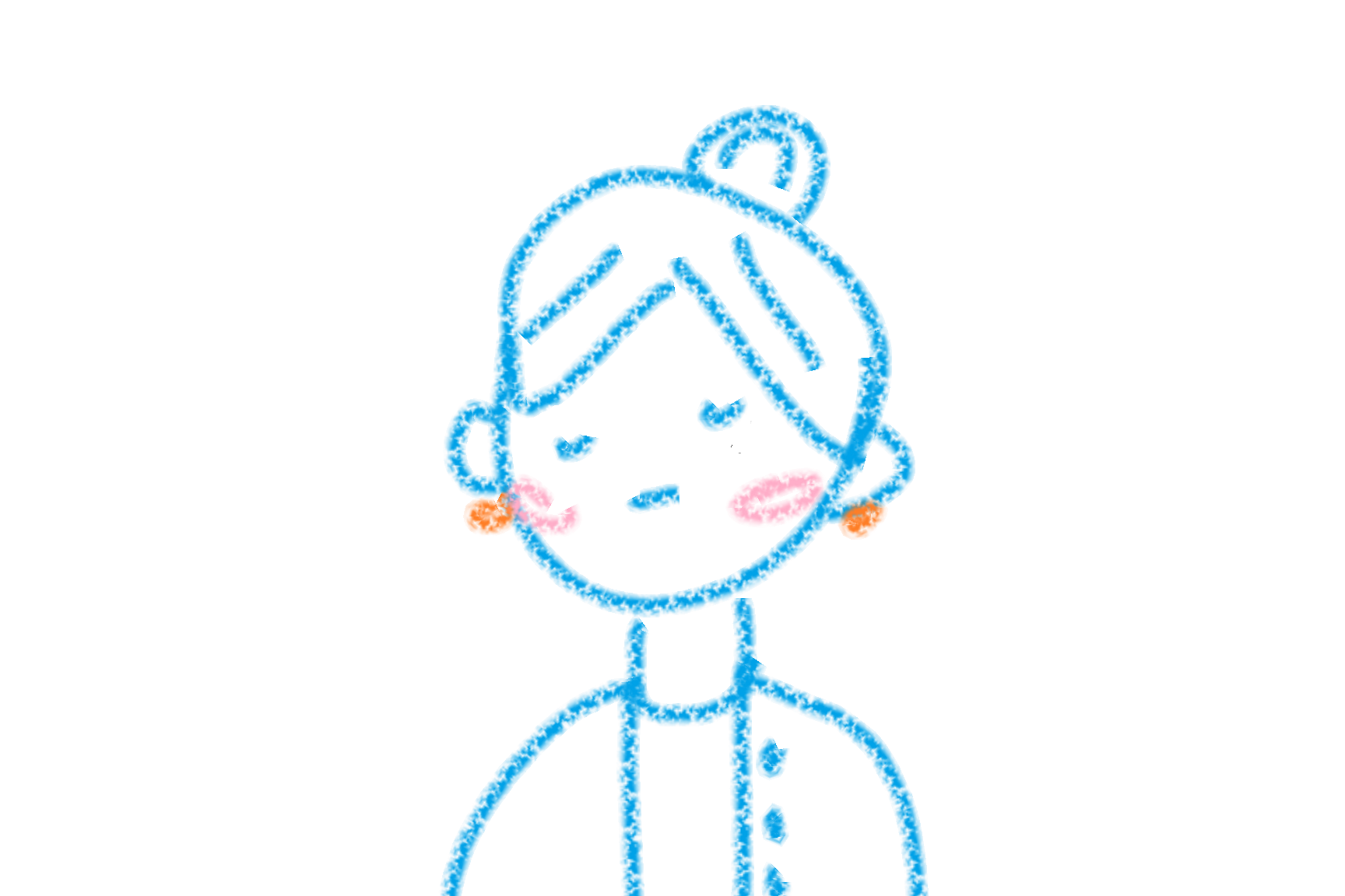 1/2 body shot of smiling woman in crayon drawing style